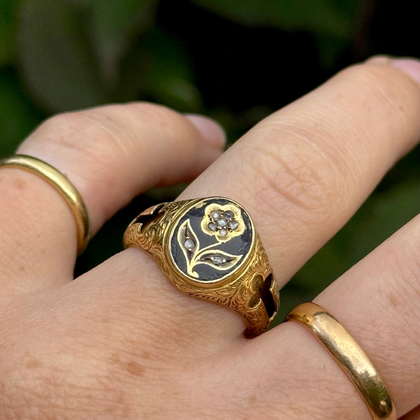 Victorian Forget Me Not Diamond Mourning Ring