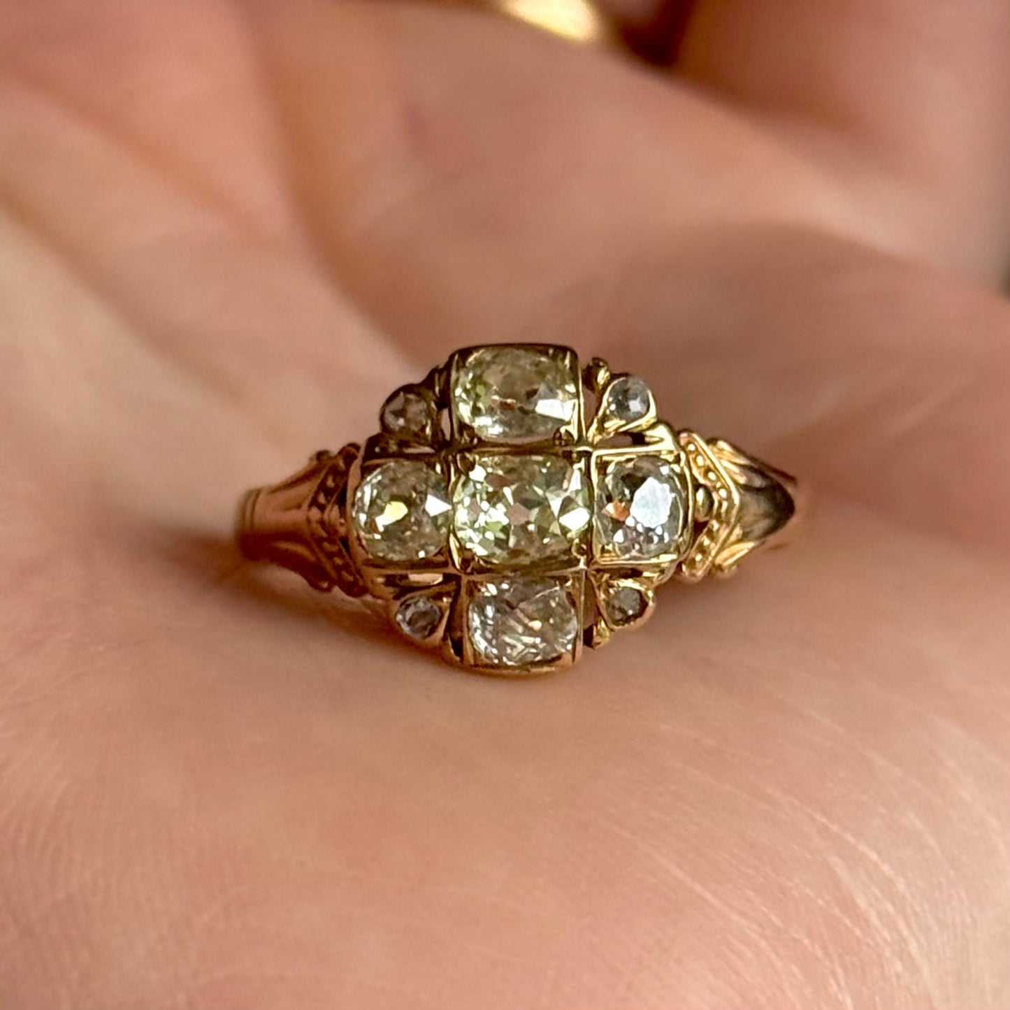 Victorian Old Cut Diamond Cluster Ring in 18 Carat Gold; Circa 1860