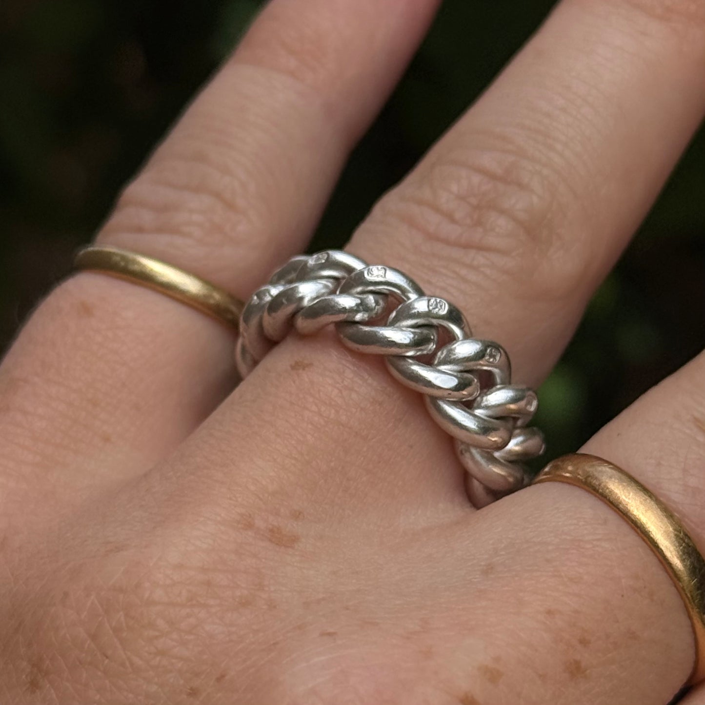 Antique Chunky Curb Chain Ring in Sterling Silver