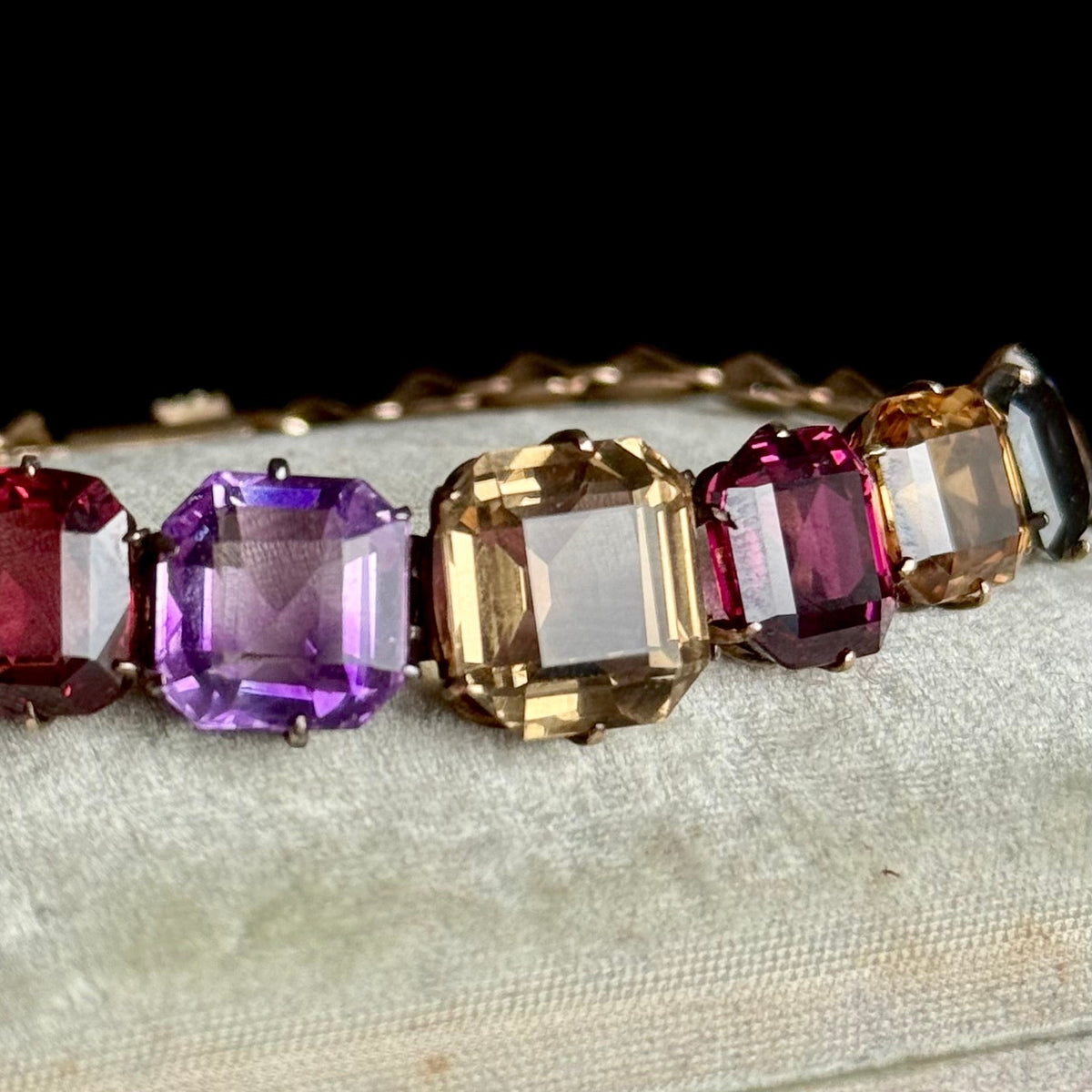 Antique Harlequin Gemstone Bracelet in 9 Carat Gold; Circa 1910