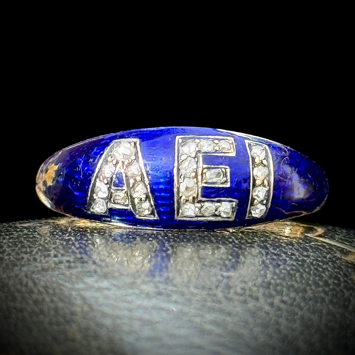 Antique Victorian Sentimental 'AEI' Ring in 18 Carat Gold; circa 1860