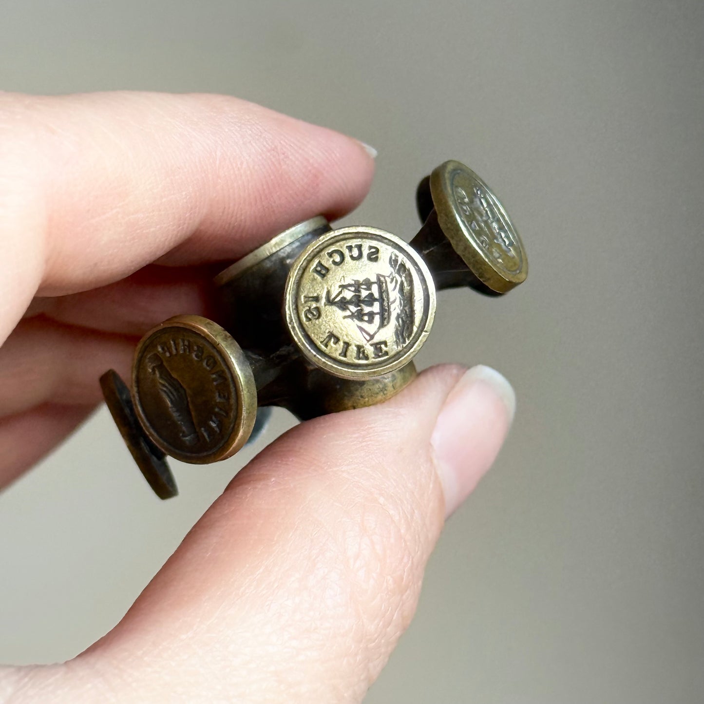 Antique Intaglio Wax Seal Wheel; Seven Sentimental Motifs