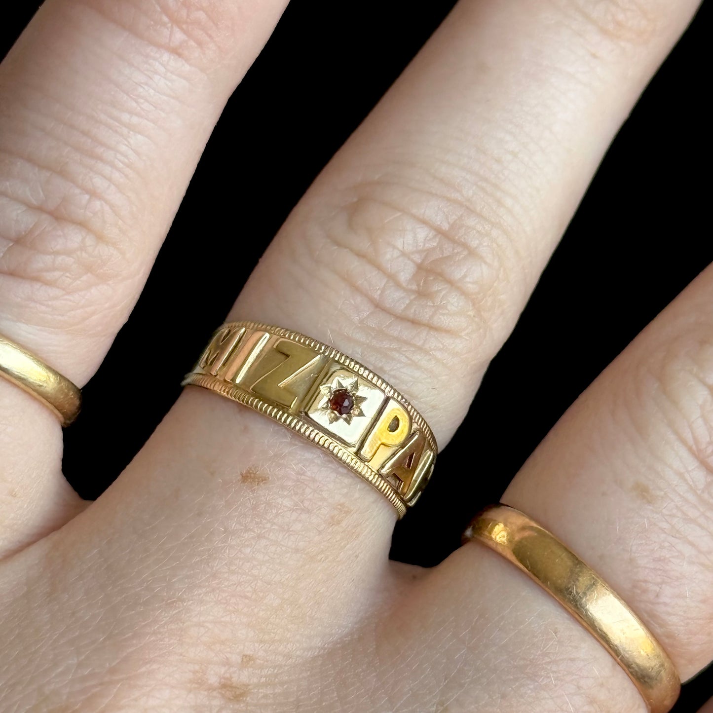 Antique Victorian Garnet Mizpah Ring