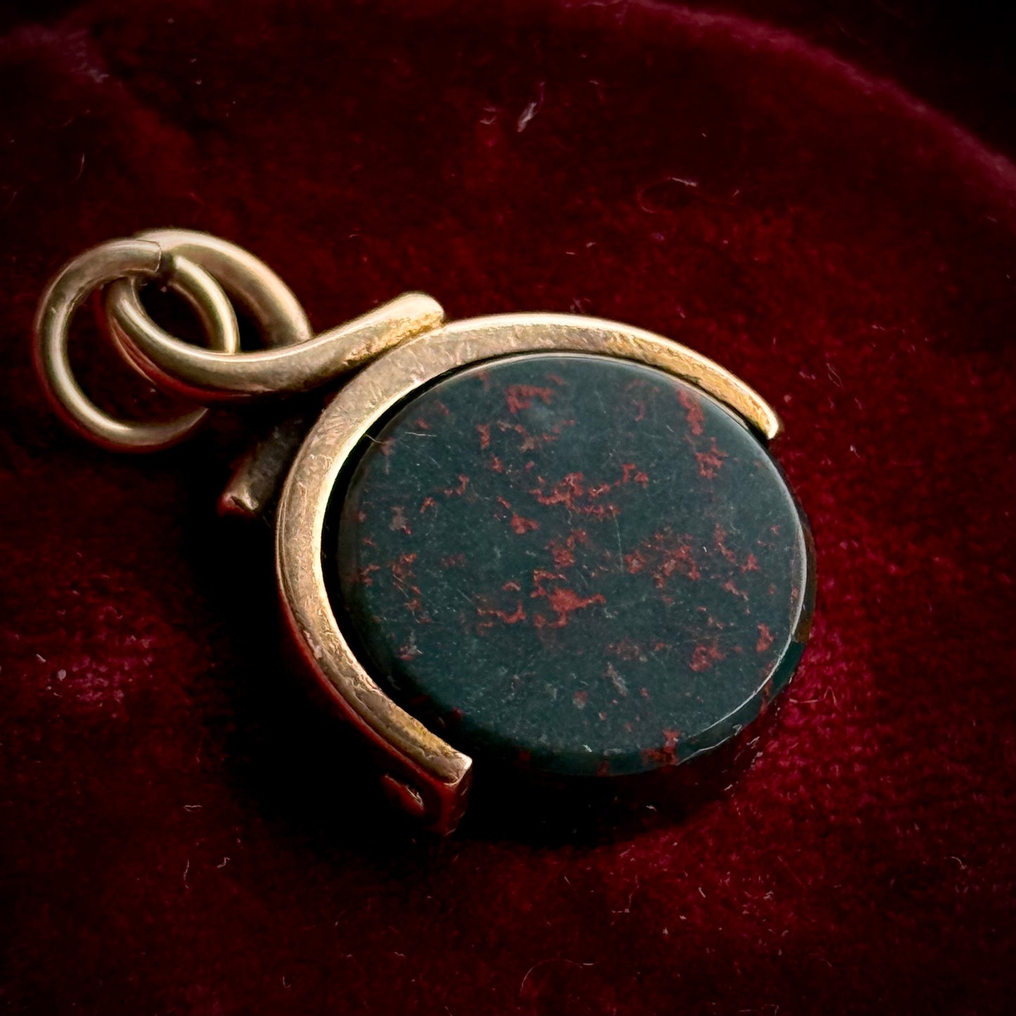 Antique Victorian Bloodstone Spinning Fob Pendant