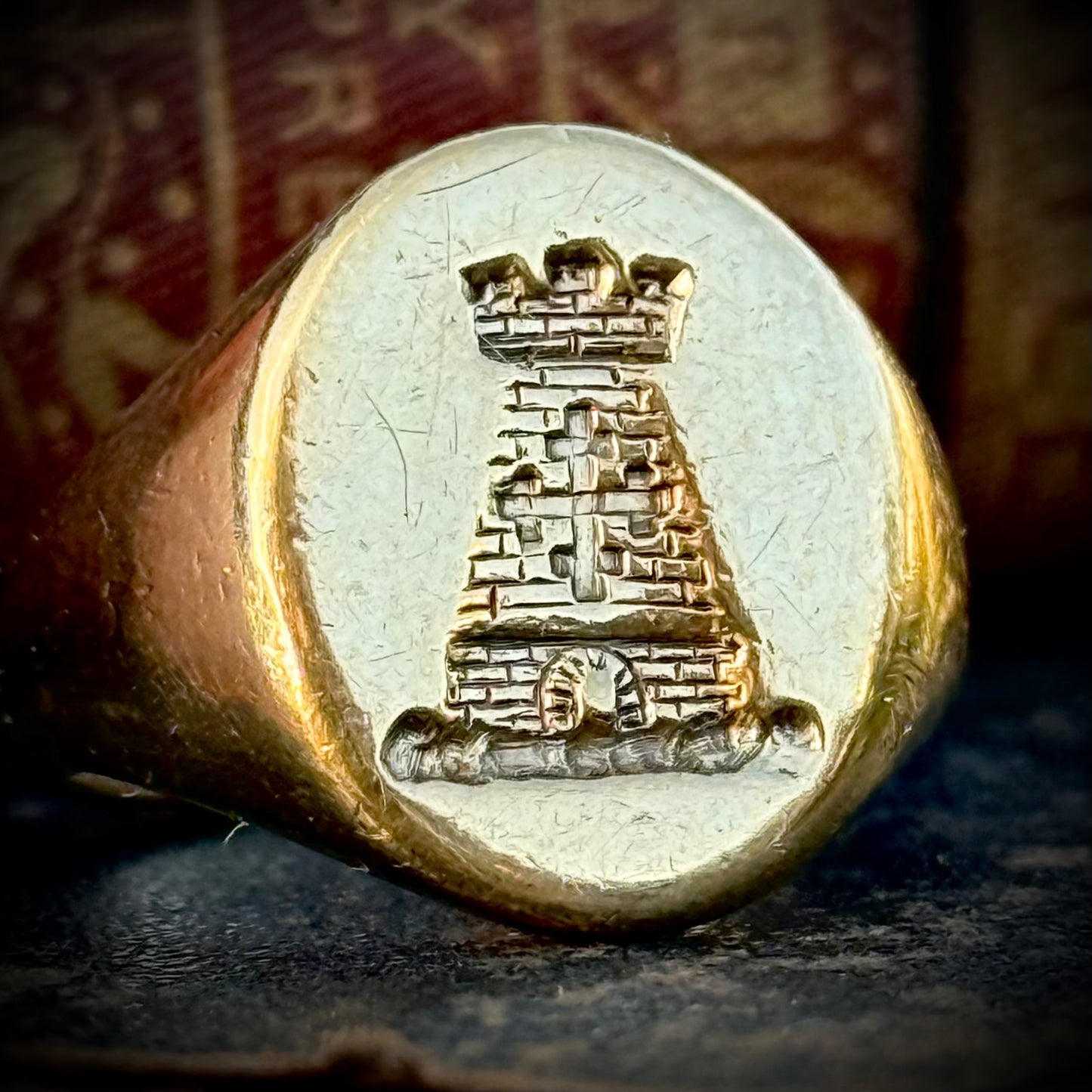 Vintage Heavy Castle Signet Ring in 9 Carat gold