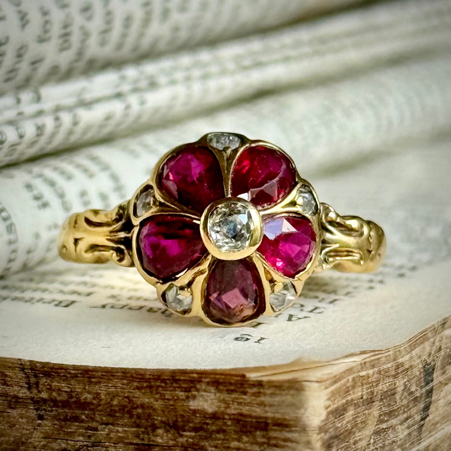 Antique Ruby & Diamond Viola Ring in 18 Carat Gold
