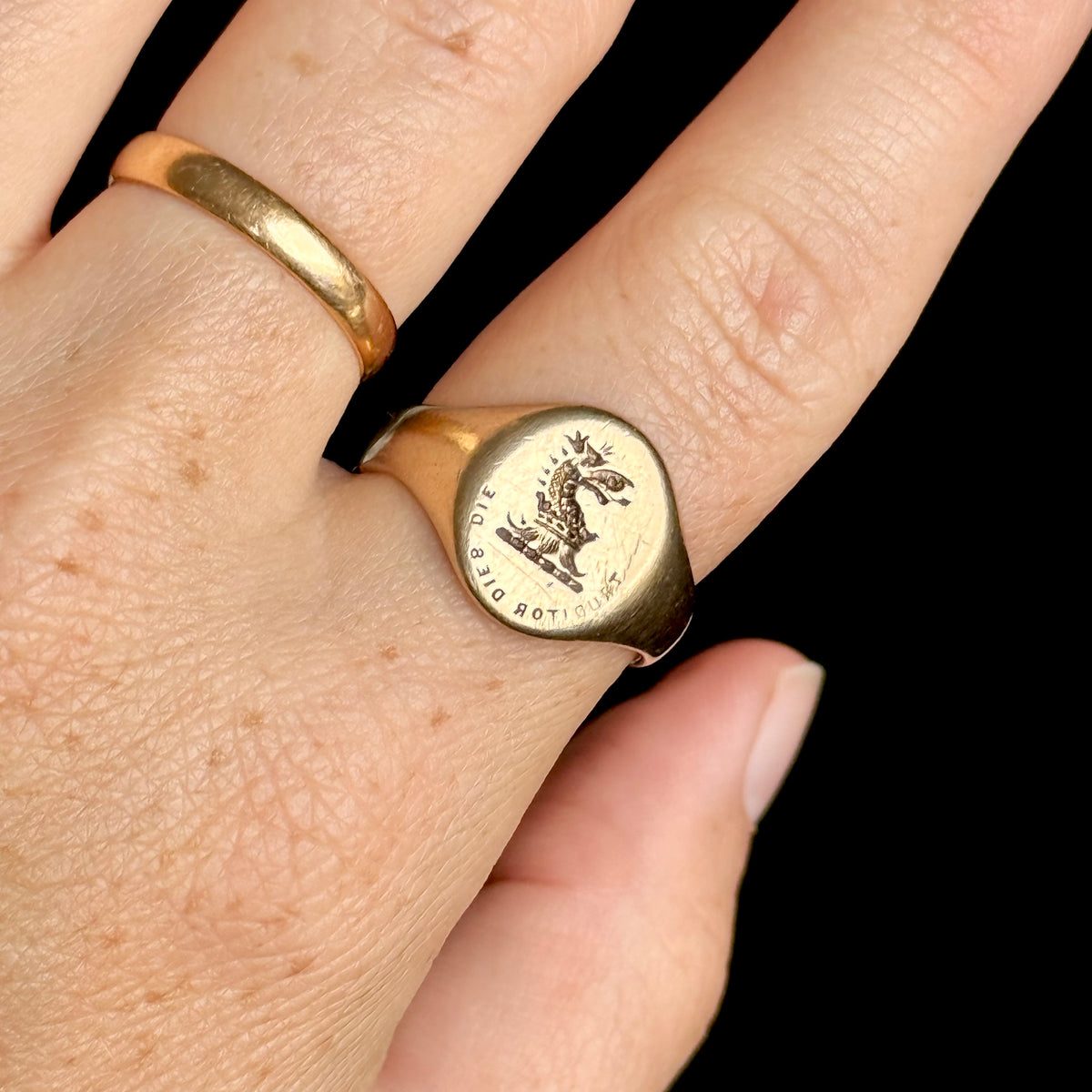 Vintage Dragon Signet Ring 9 Carat gold; Circa 1961
