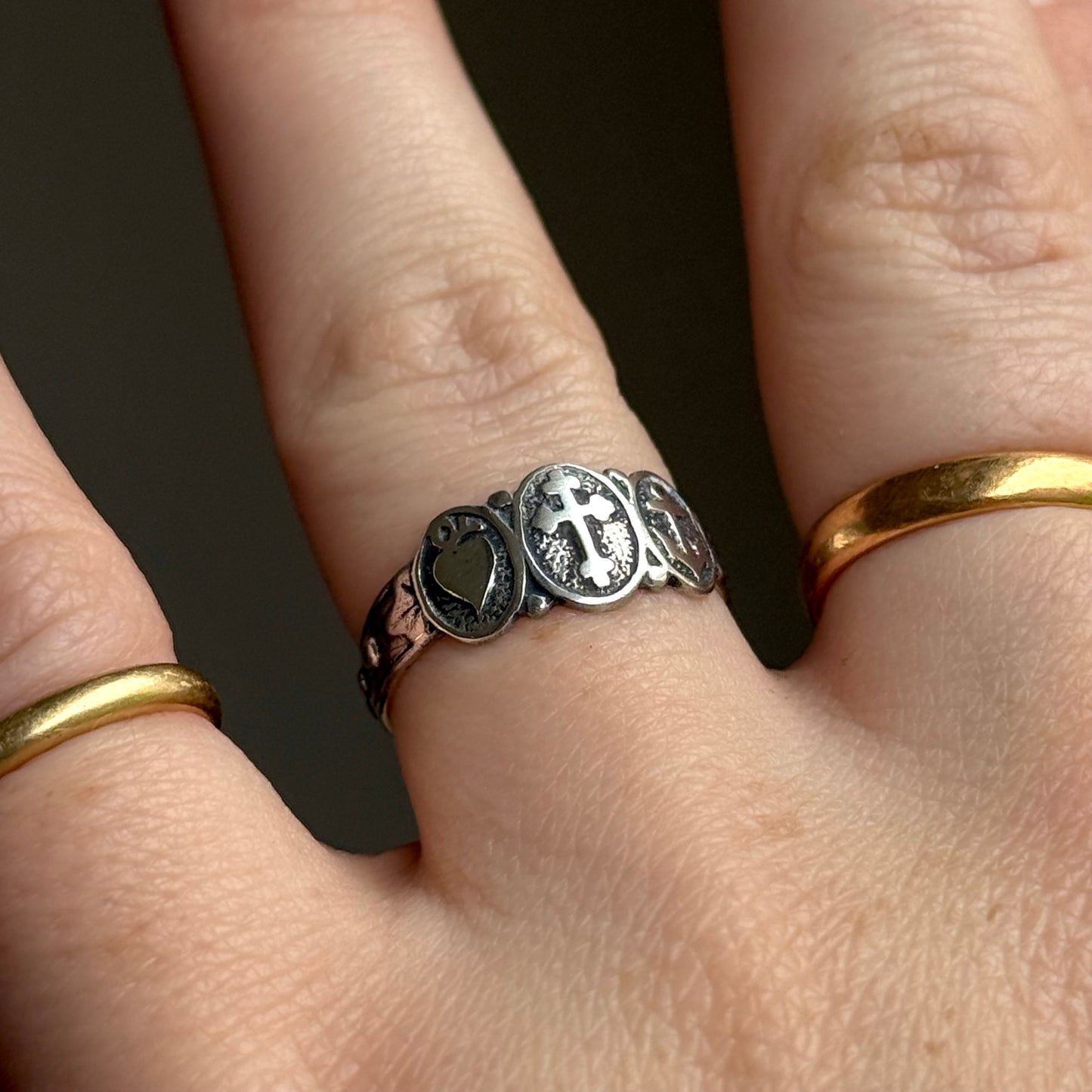 Antique Faith, Hope & Charity Ring in Silver; Circa 1920