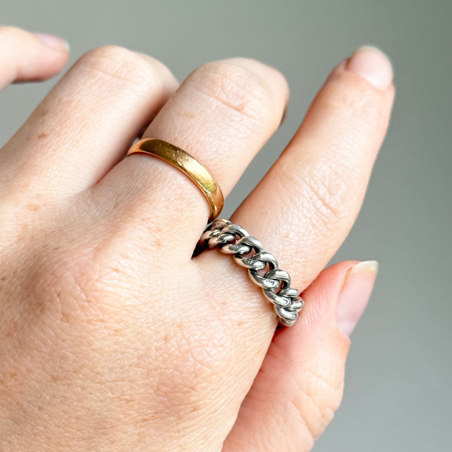 Antique Curb Chain Ring in Sterling Silver