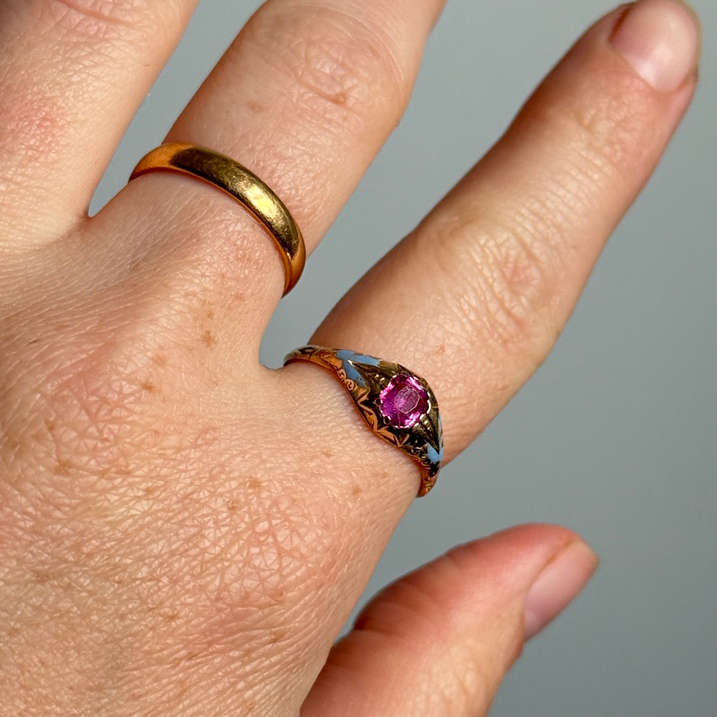 Antique Victorian Pink Sapphire & Enamel Ring