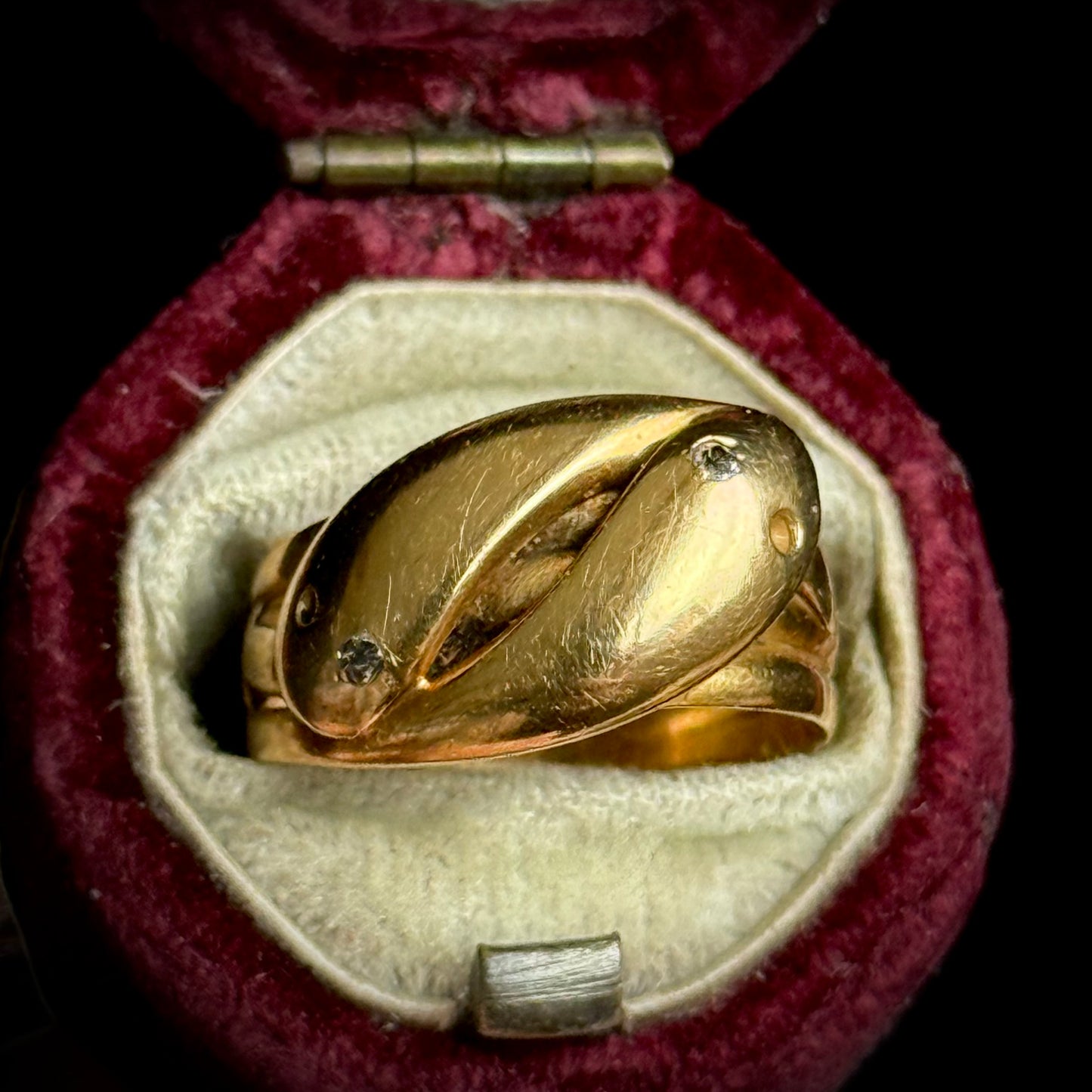 Victorian Diamond Double Snake Ring in 18 Carat Gold; Circa 1880