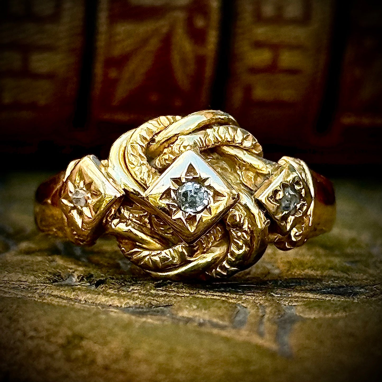 Antique Diamond Trilogy Knot Ring in 18 Carat Gold