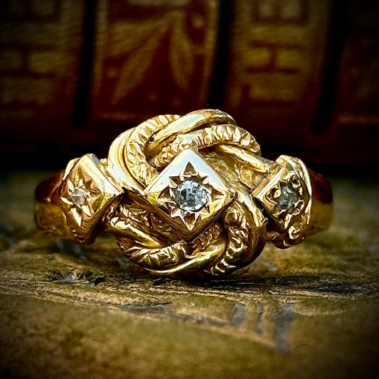 Antique Diamond Trilogy Knot Ring in 18 Carat Gold