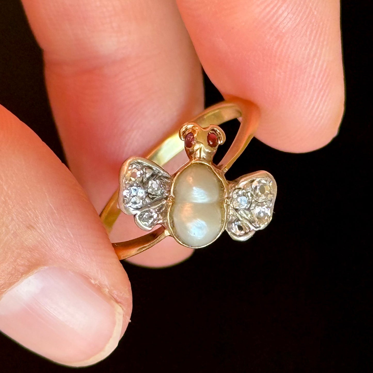 Antique Victorian Diamond Butterfly Ring; Circa 1880