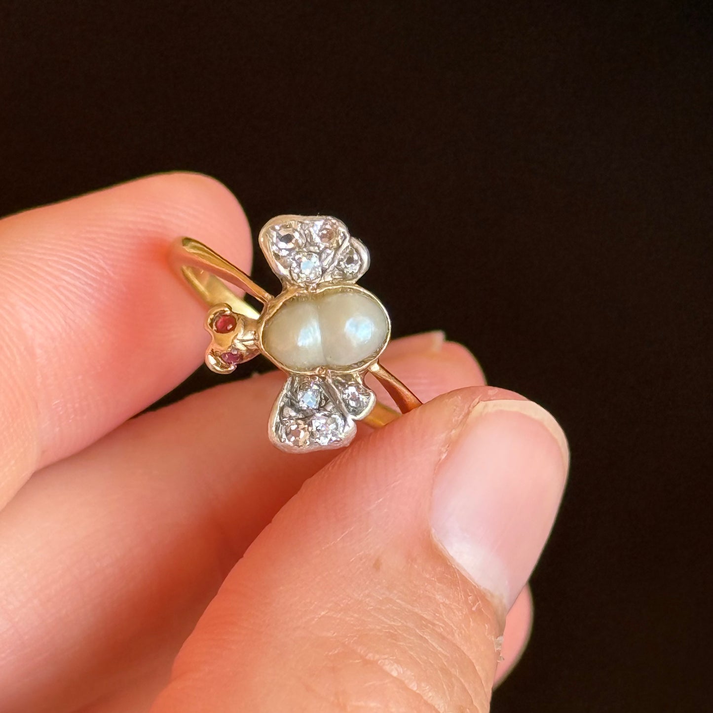 Antique Victorian Diamond Butterfly Ring; Circa 1880