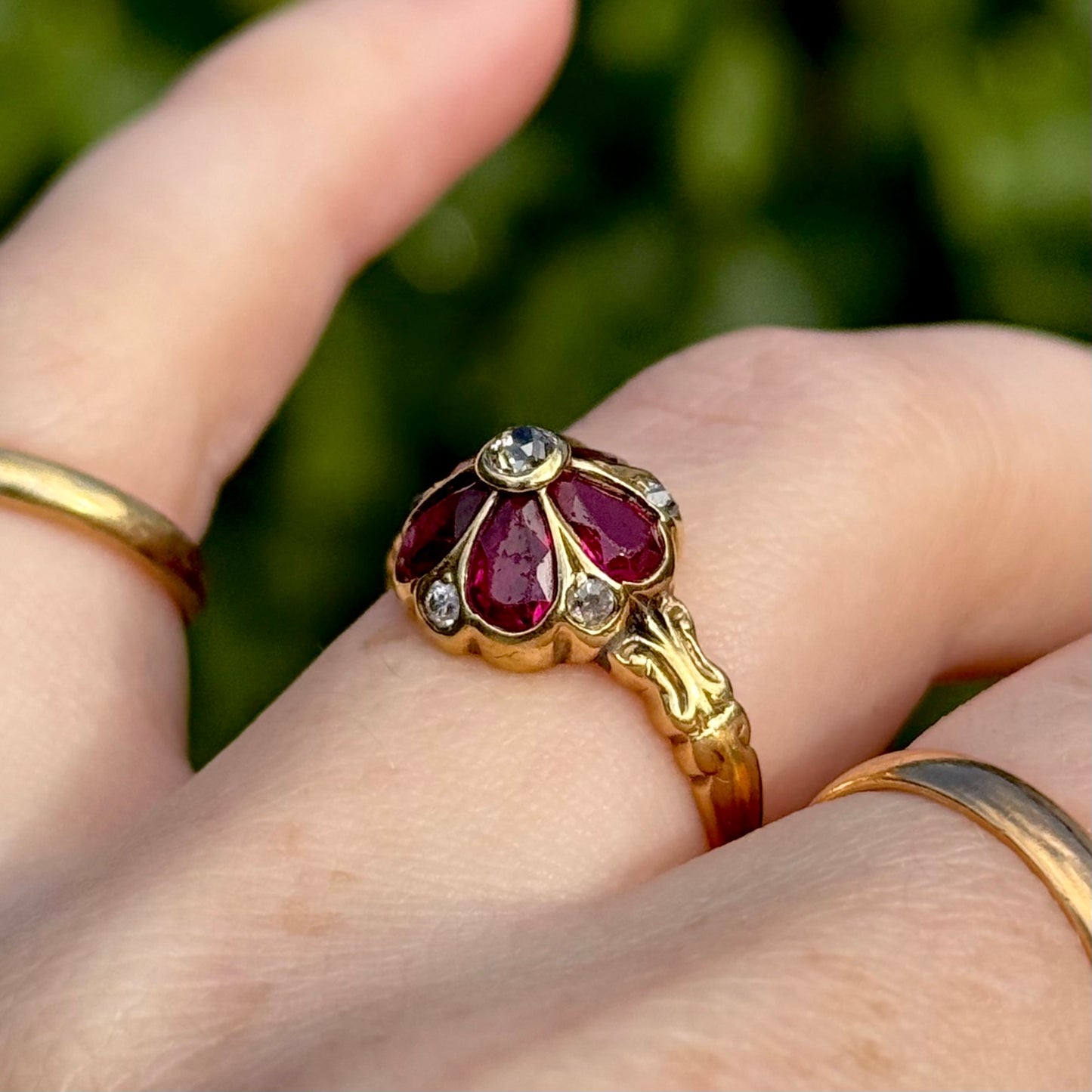 Antique Ruby & Diamond Viola Ring in 18 Carat Gold