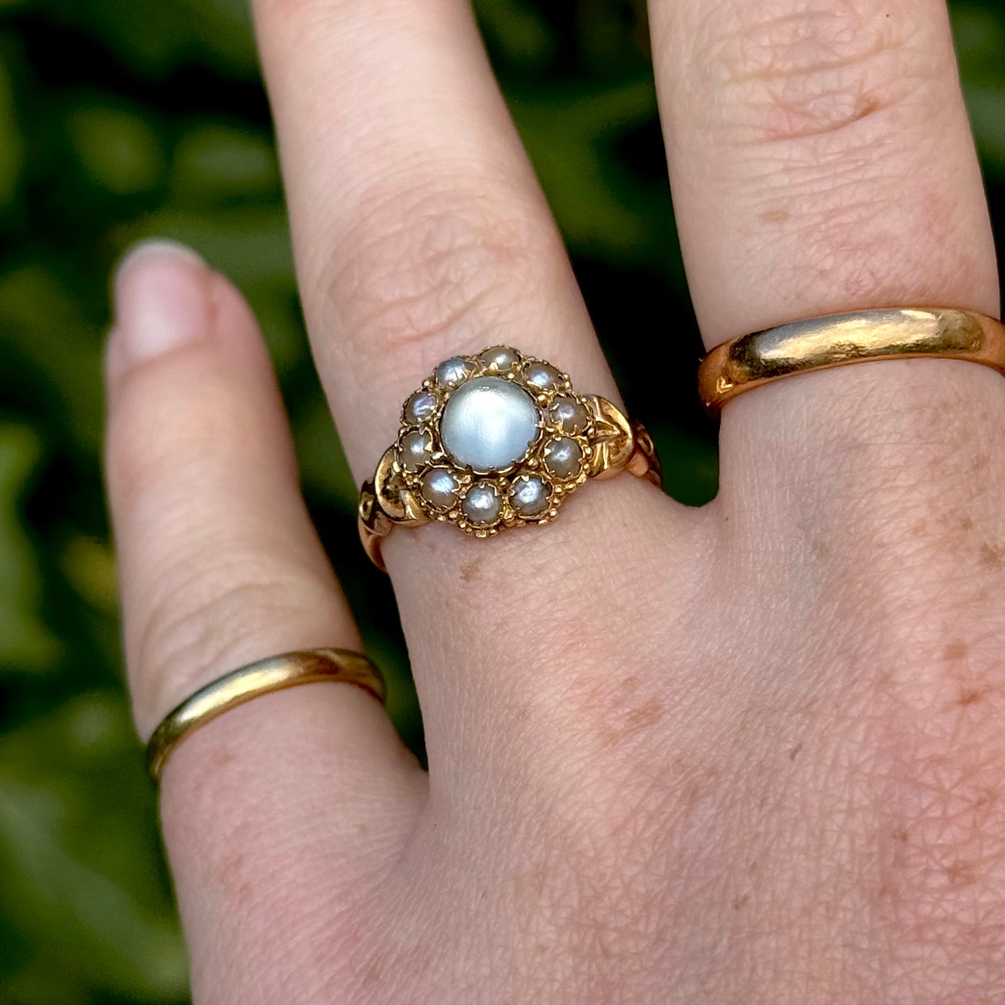Antique Moonstone & Pearl Ring in 15 Carat Gold