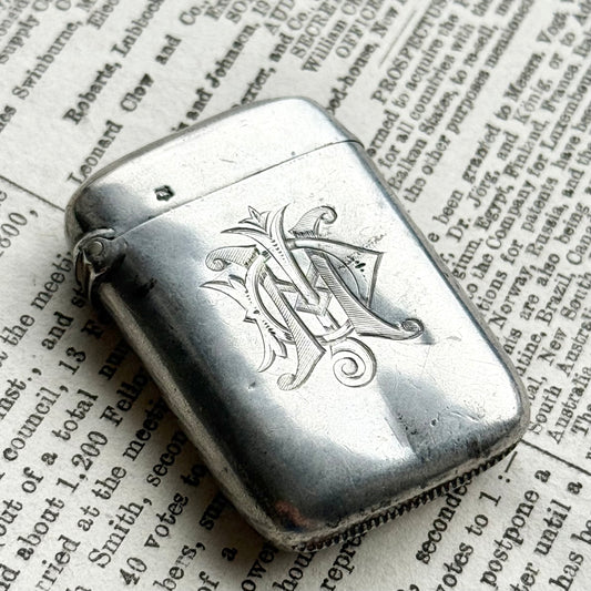 Victorian Sterling Silver Match Case Monogrammed “J.M.D.”; Circa 1889
