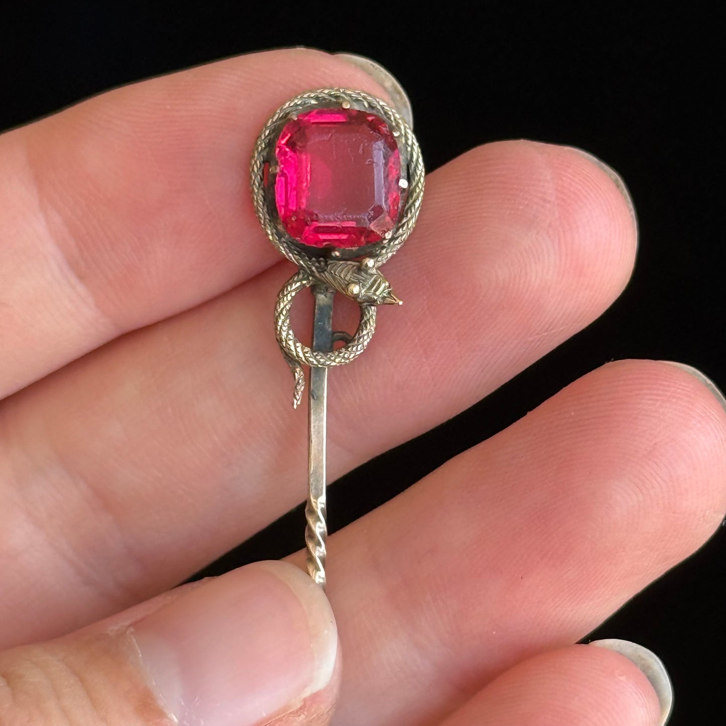Antique Victorian Paste Serpent Pin; Circa 1880