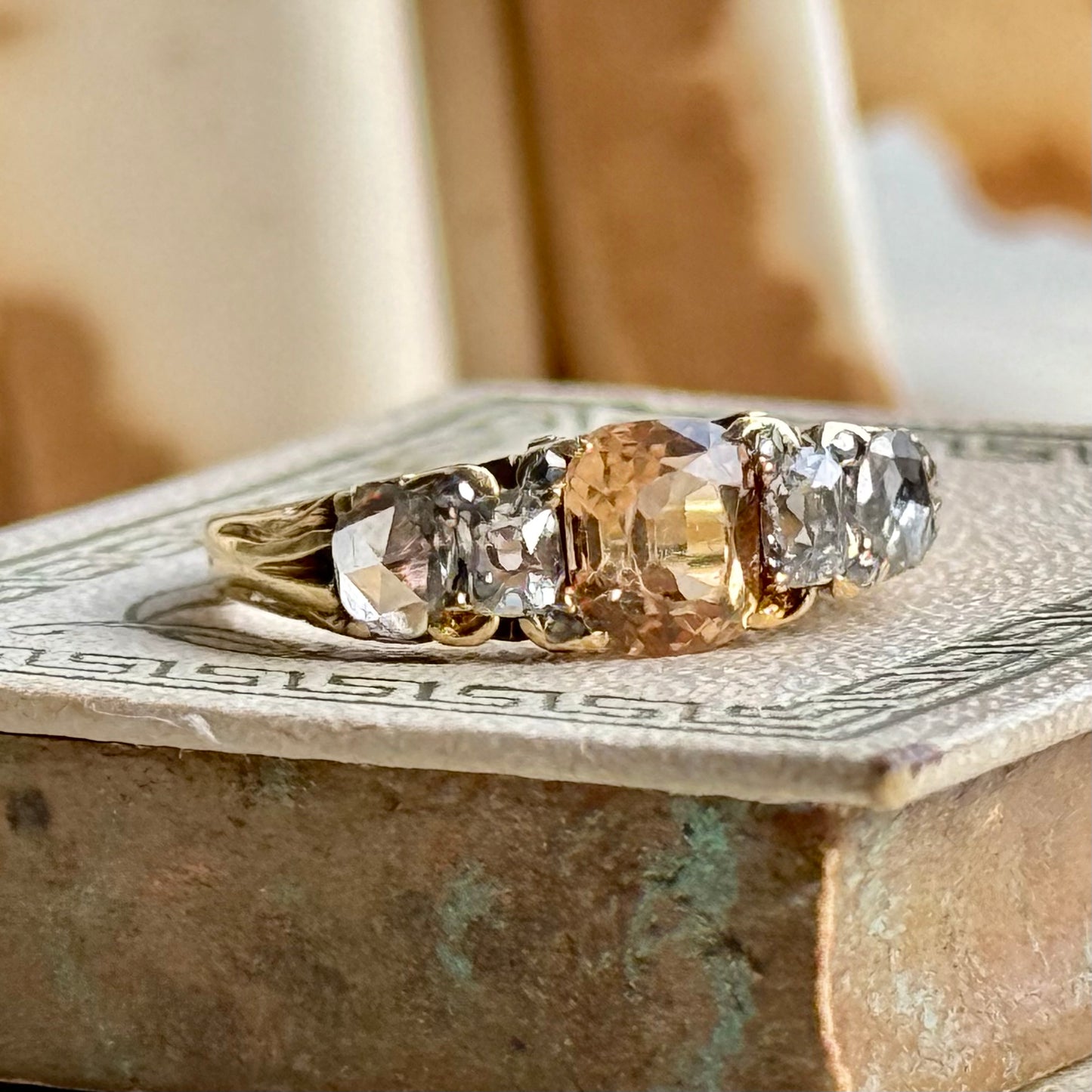 Late Victorian Imperial Topaz & Mixed Cut Diamond Ring; Circa 1890