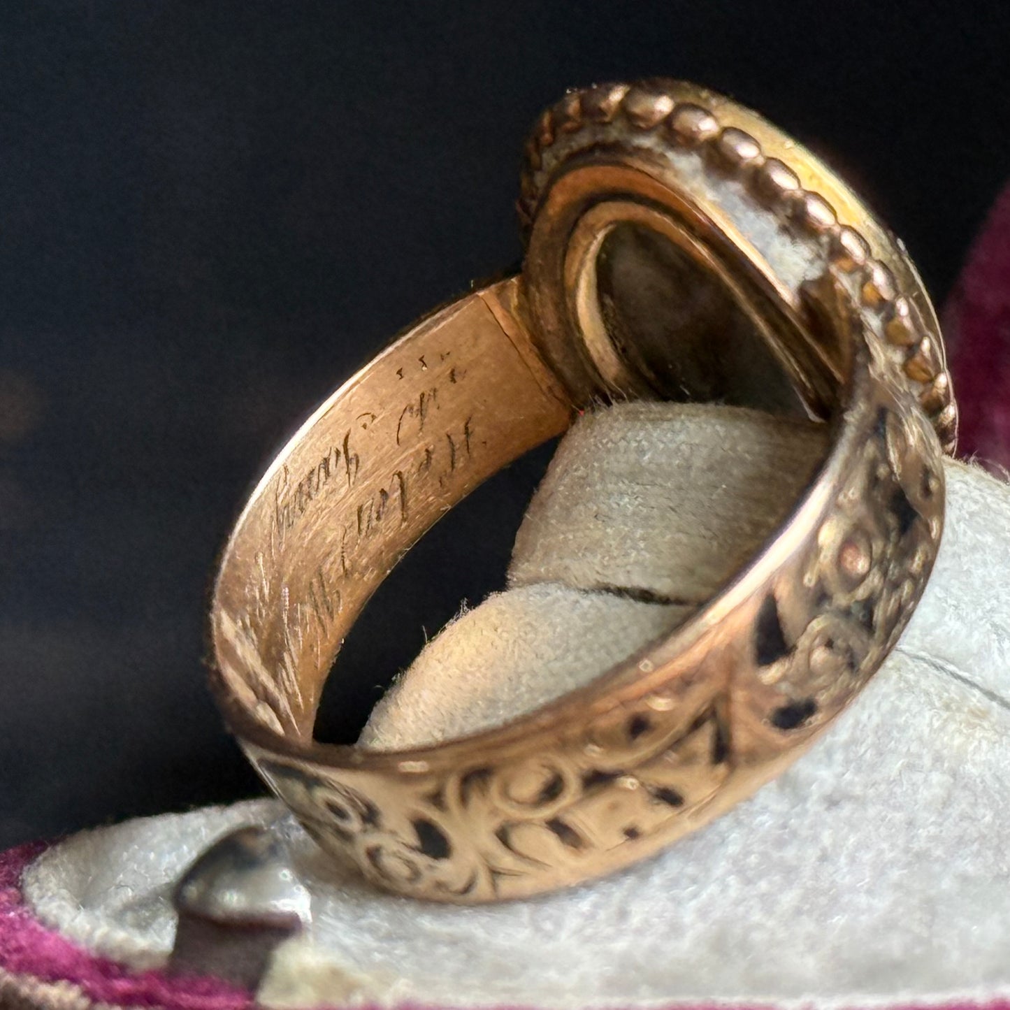 Victorian Intaglio Agate Mourning Ring'; Circa 1867