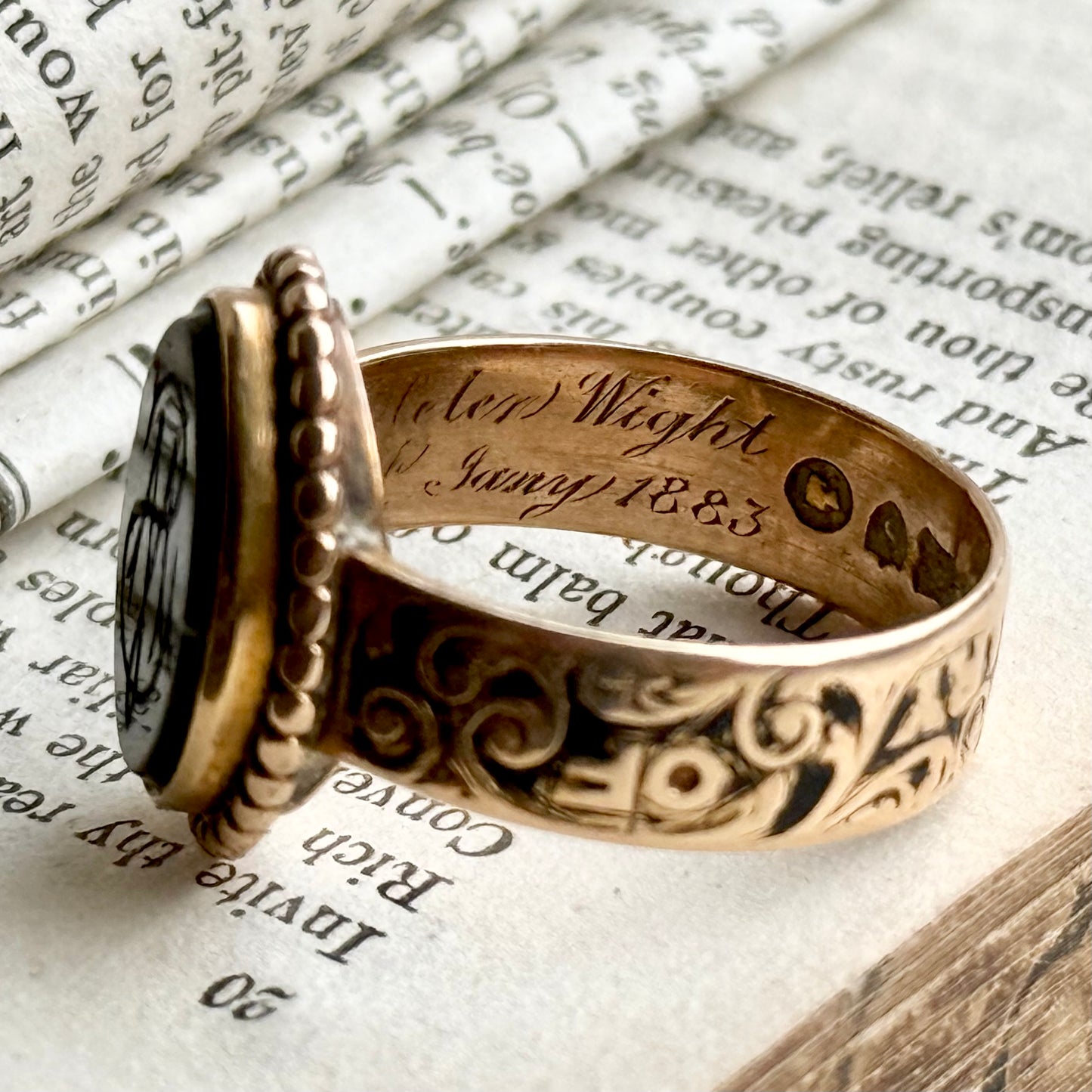Victorian Intaglio Agate Mourning Ring'; Circa 1867