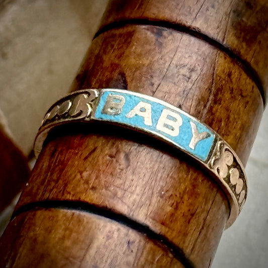 Antique Victorian Enamel 'Baby' Ring in 10 Carat gold