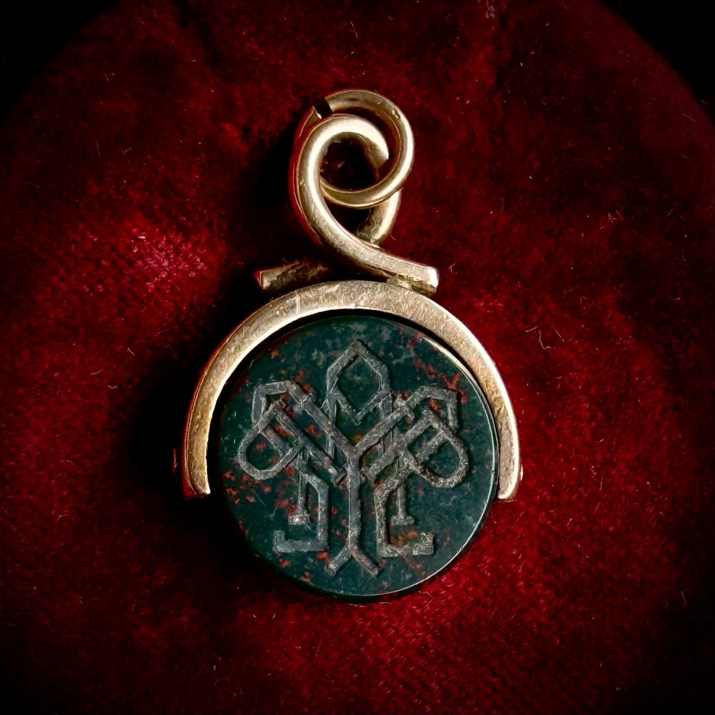 Antique Victorian Bloodstone Spinning Fob Pendant