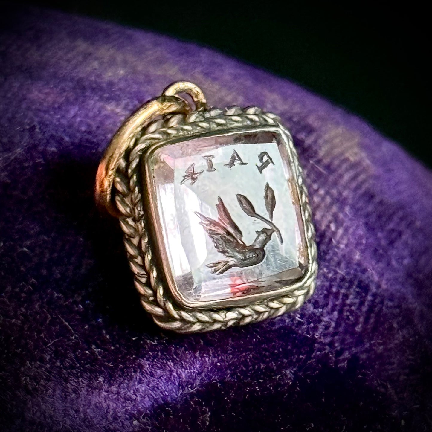Antique Victorian Amethyst 'Paix' Intaglio Pendant