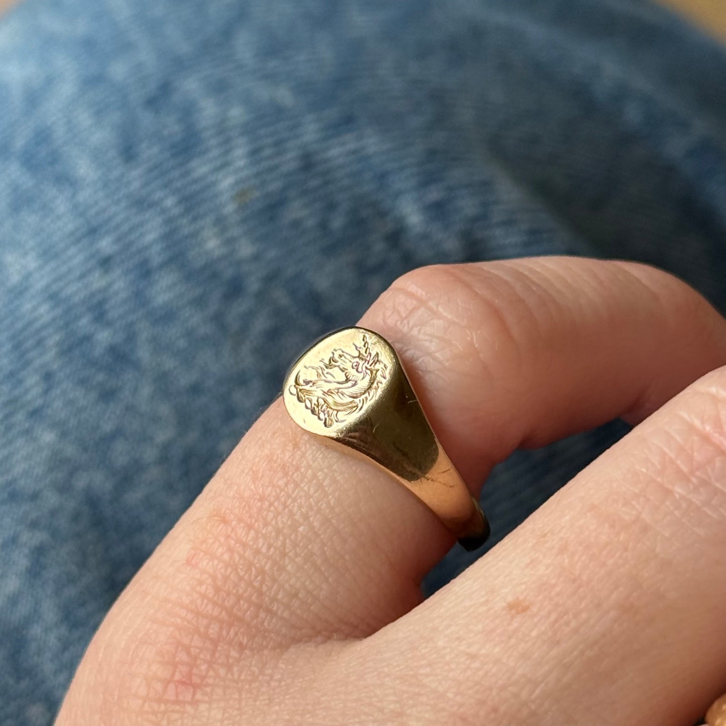 Vintage Unicorn Heraldic Signet Ring in 9 Carat Gold; Circa 1989