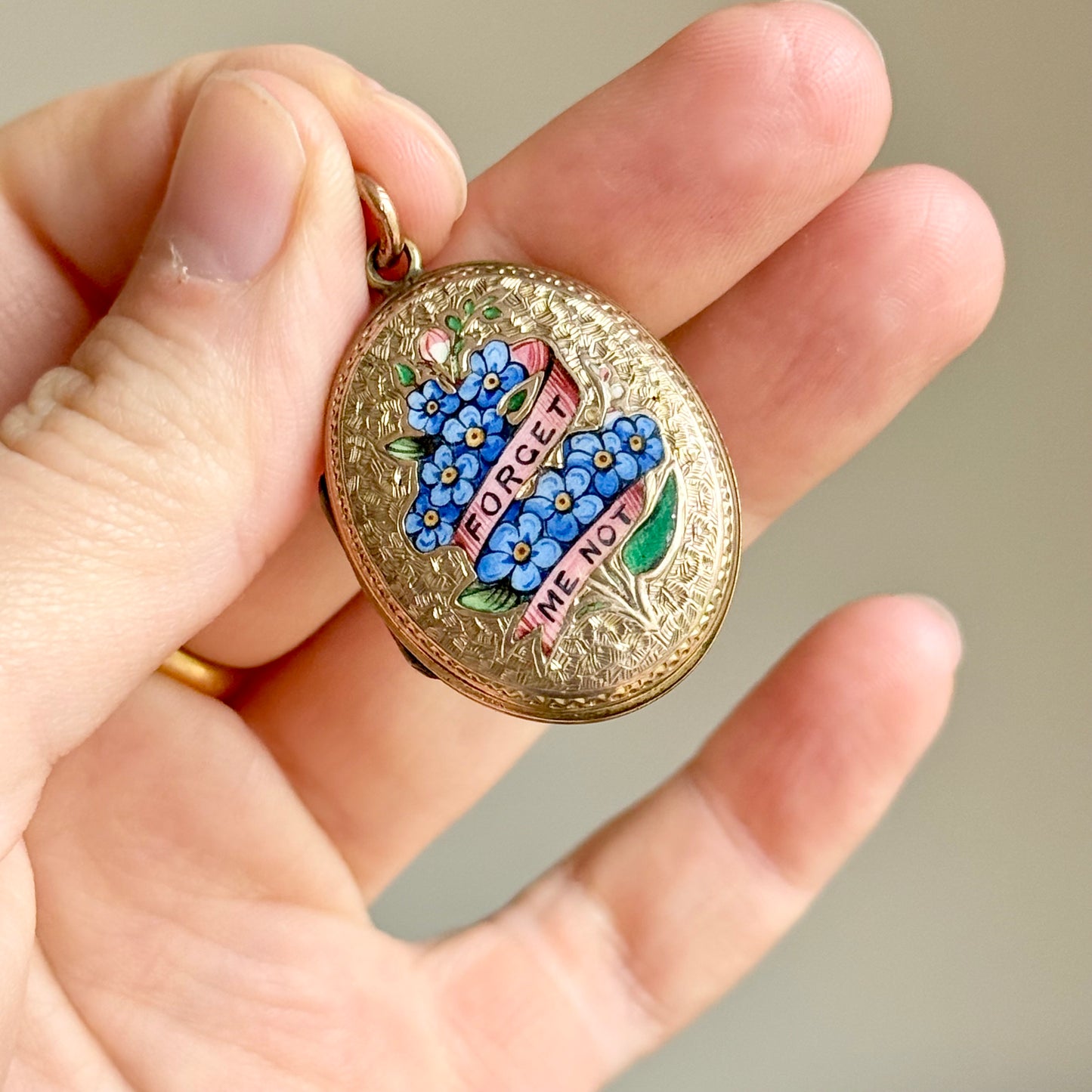 Victorian Enamel “Forget Me Not” Sentimental Locket; Circa 1890