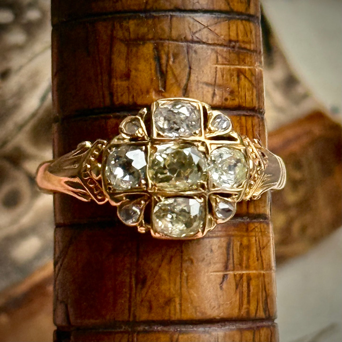 Victorian Old Cut Diamond Cluster Ring in 18 Carat Gold; Circa 1860