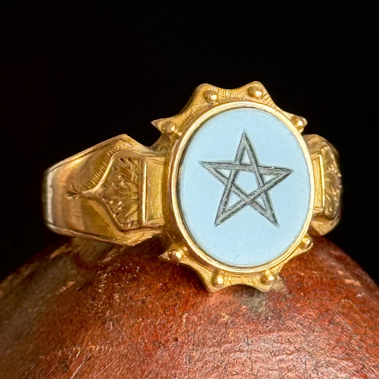 Antique Victorian Sardonyx Ring in 15 Carat Gold; Circa 1867