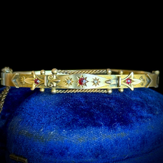 Antique Edwardian Ruby & Diamond Bangle; Circa  1902