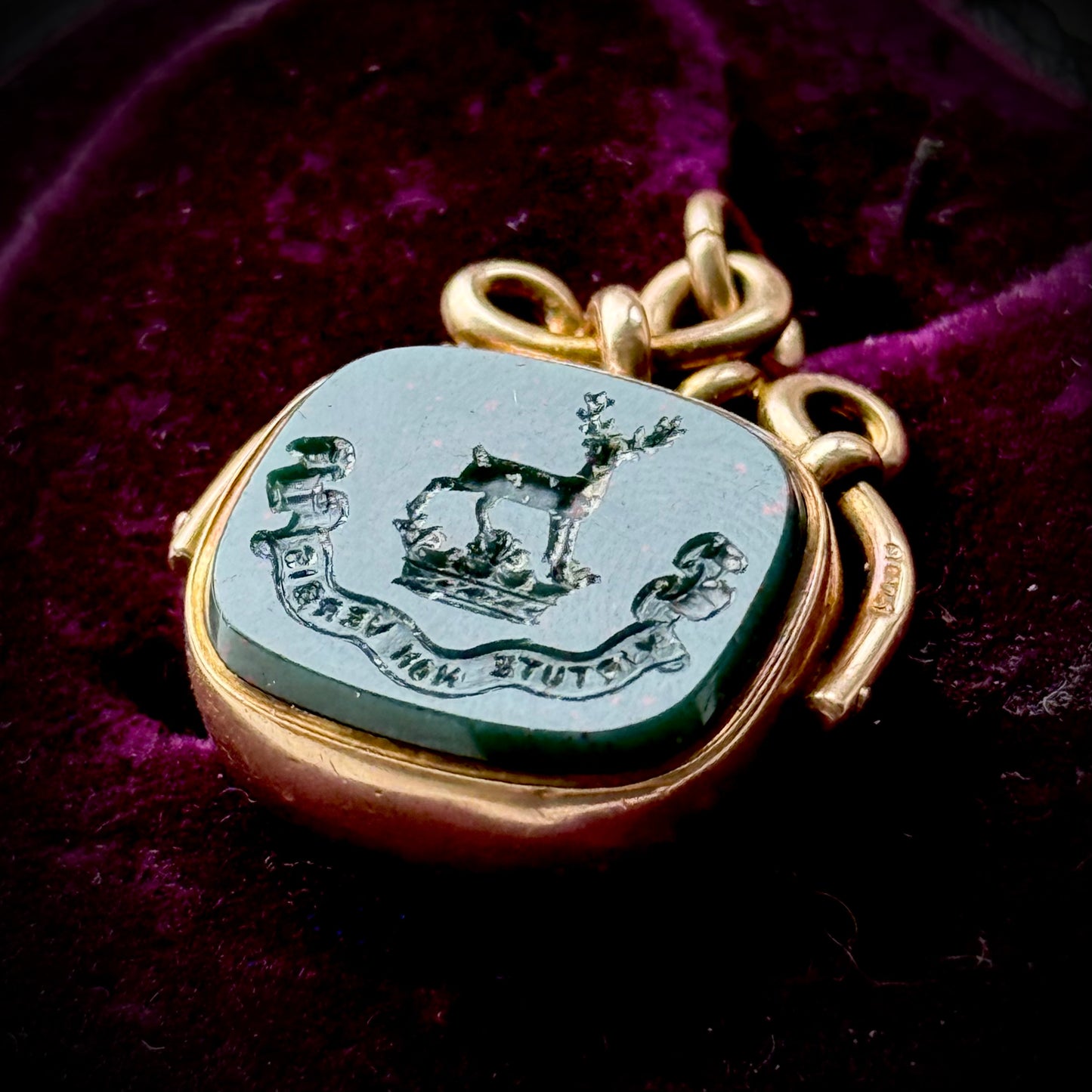 Antique Bloodstone Intaglio Fob in 9 Carat Gold; Circa 1904