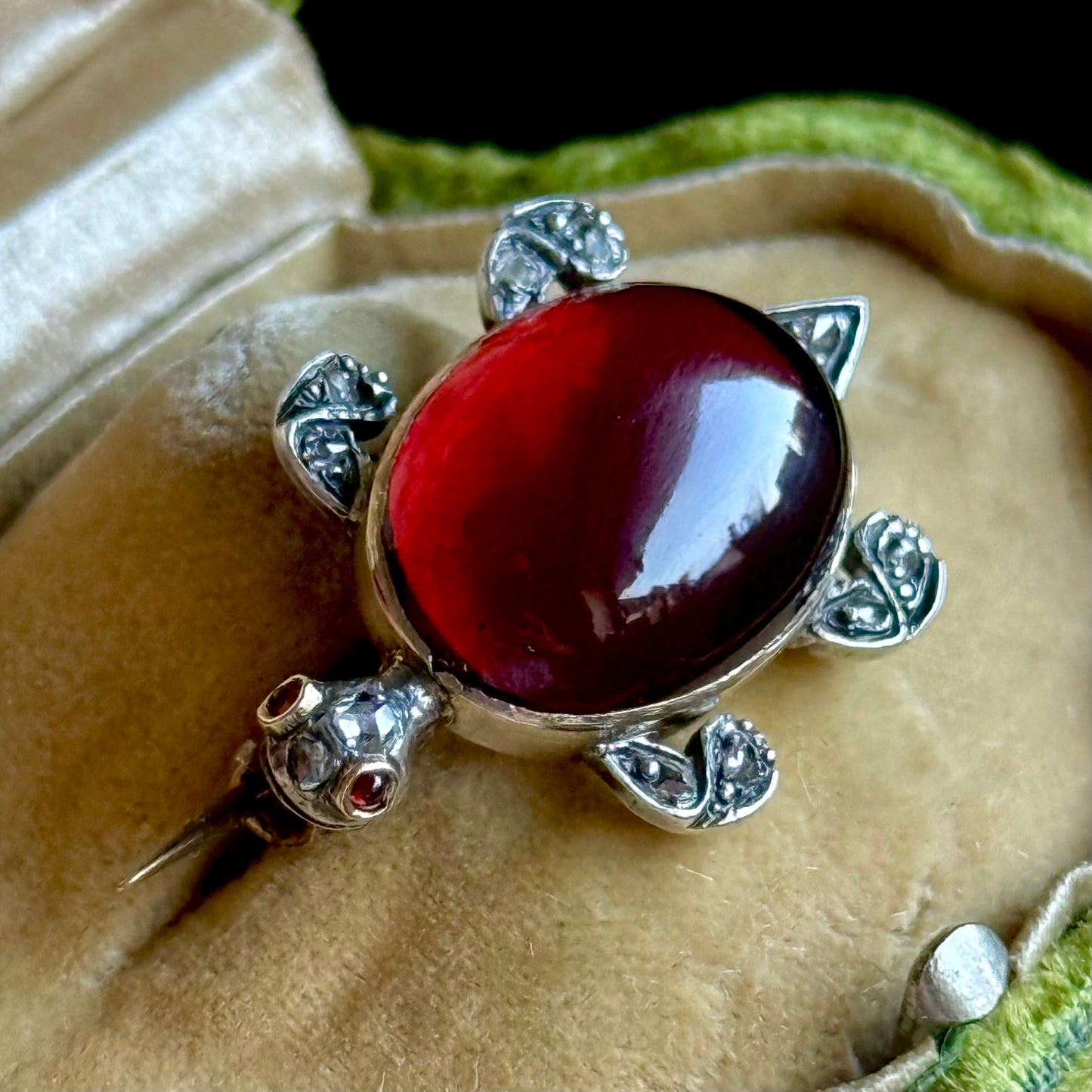 Early Victorian Garnet & Diamond Turtle Brooch