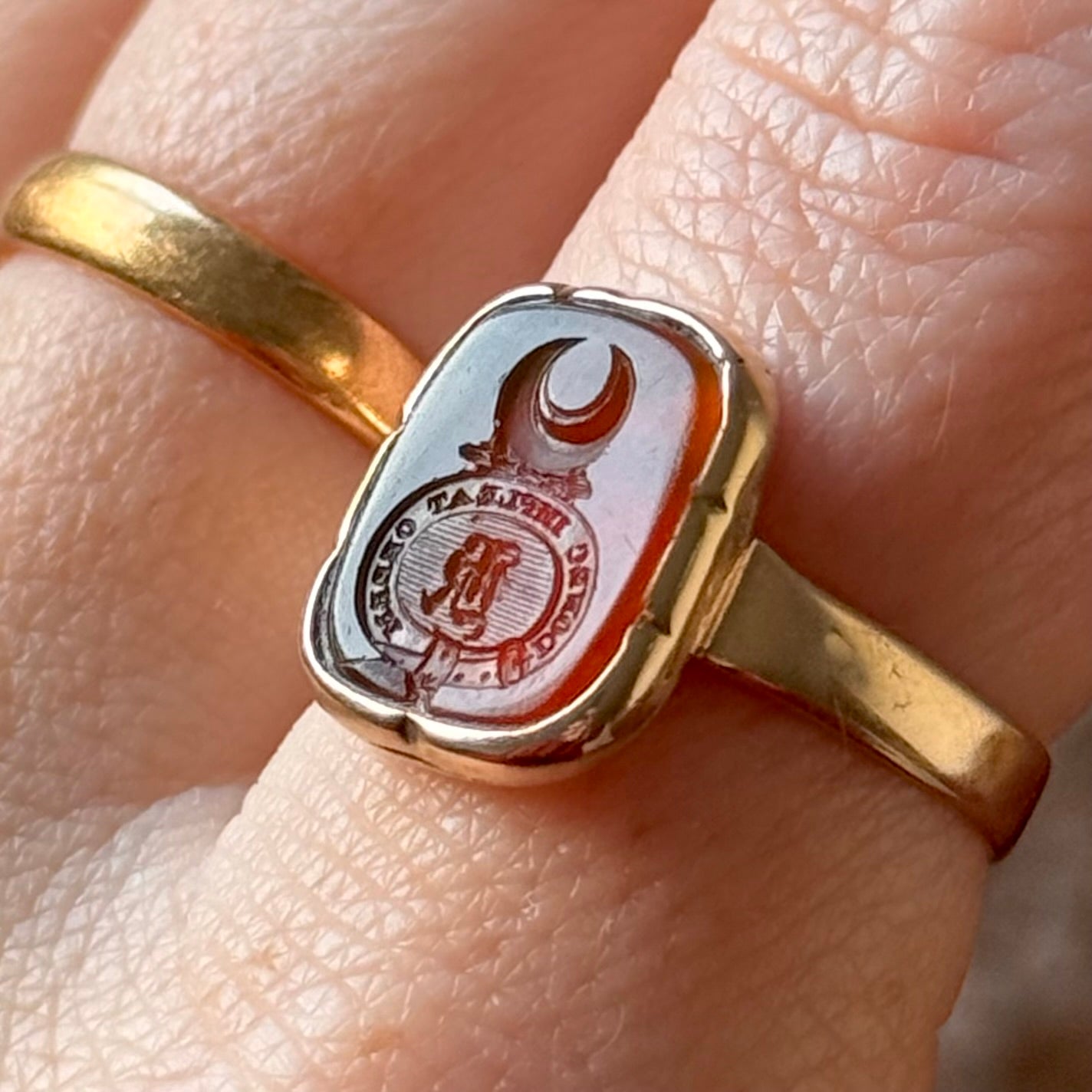 Early Victorian Intaglio 'K' Ring in 9 Carat Gold; Circa 1880