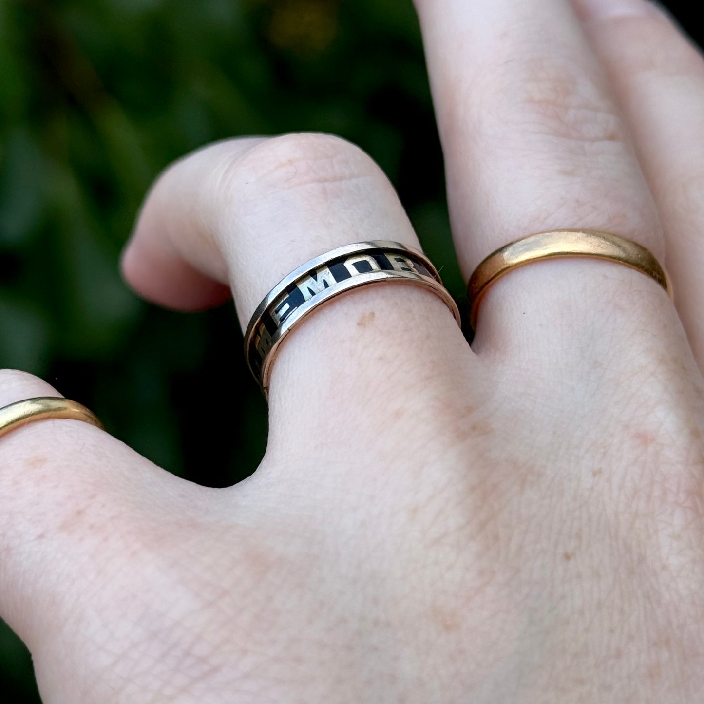 Antique Victorian Enamel Mourning Ring in 9 Carat Gold; Circa 1873