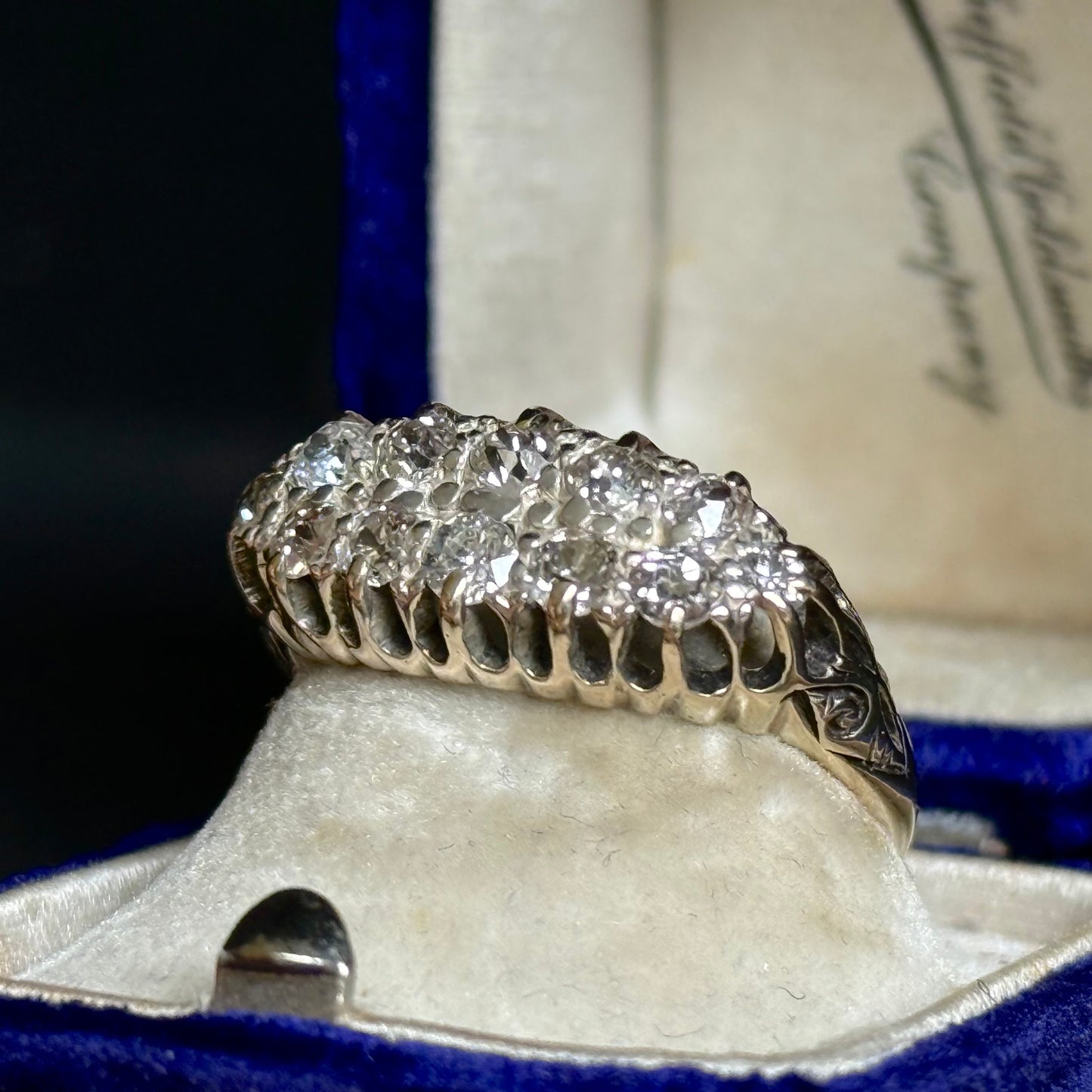 Antique Old Cut Diamond Double Row Boat Ring