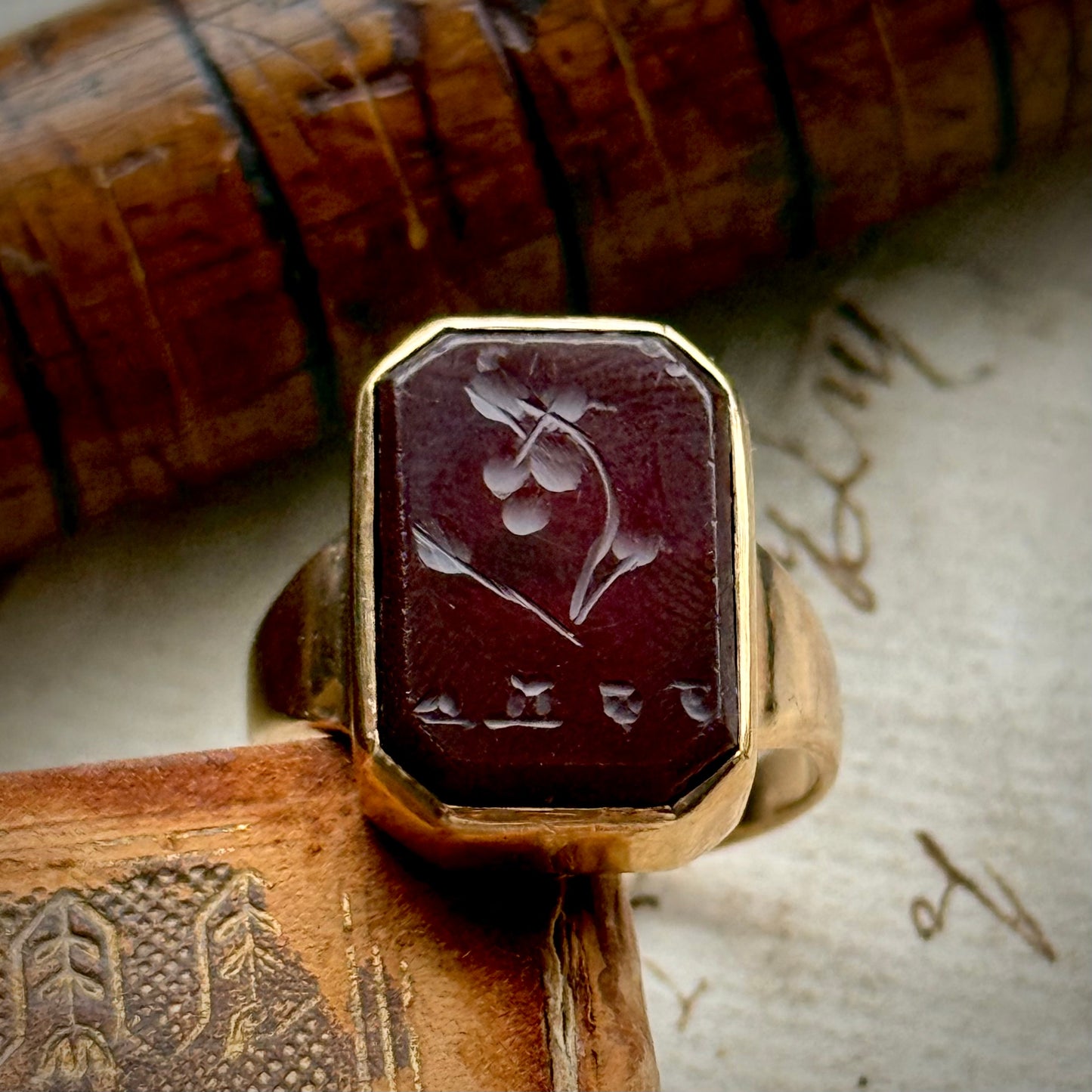 Antique 'Amor' Carnelian Intaglio Ring in 9 Carat Gold