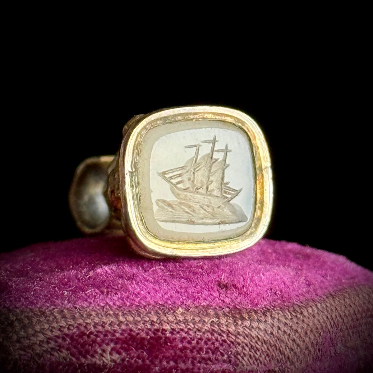 Georgian Ship Intaglio Fob Pendant; Circa 1830