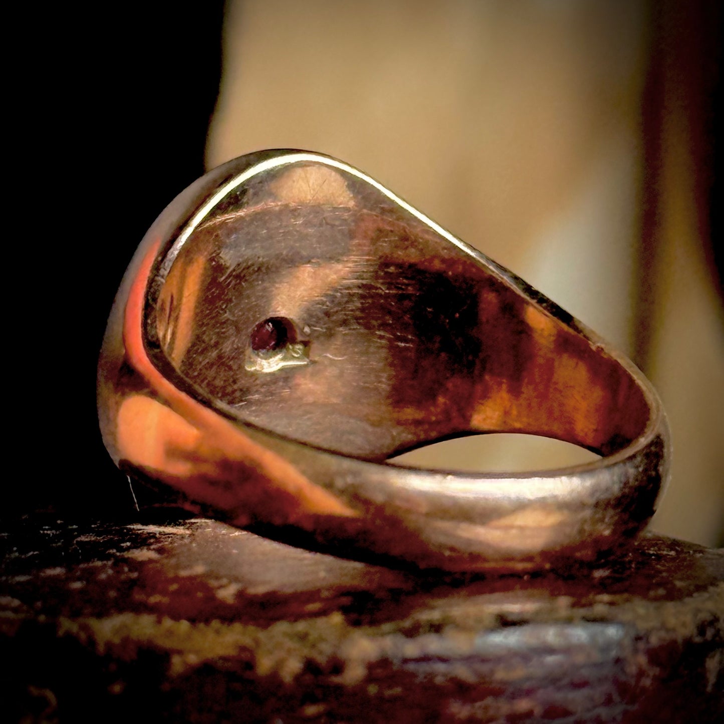 Antique Ruby Floral Signet Ring in 9 Carat Rose Gold; Circa 1919