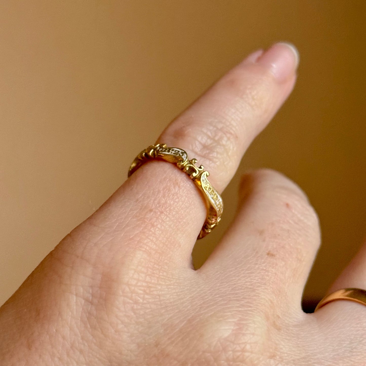 Georgian White Enamel Mourning Ring; Circa 1746