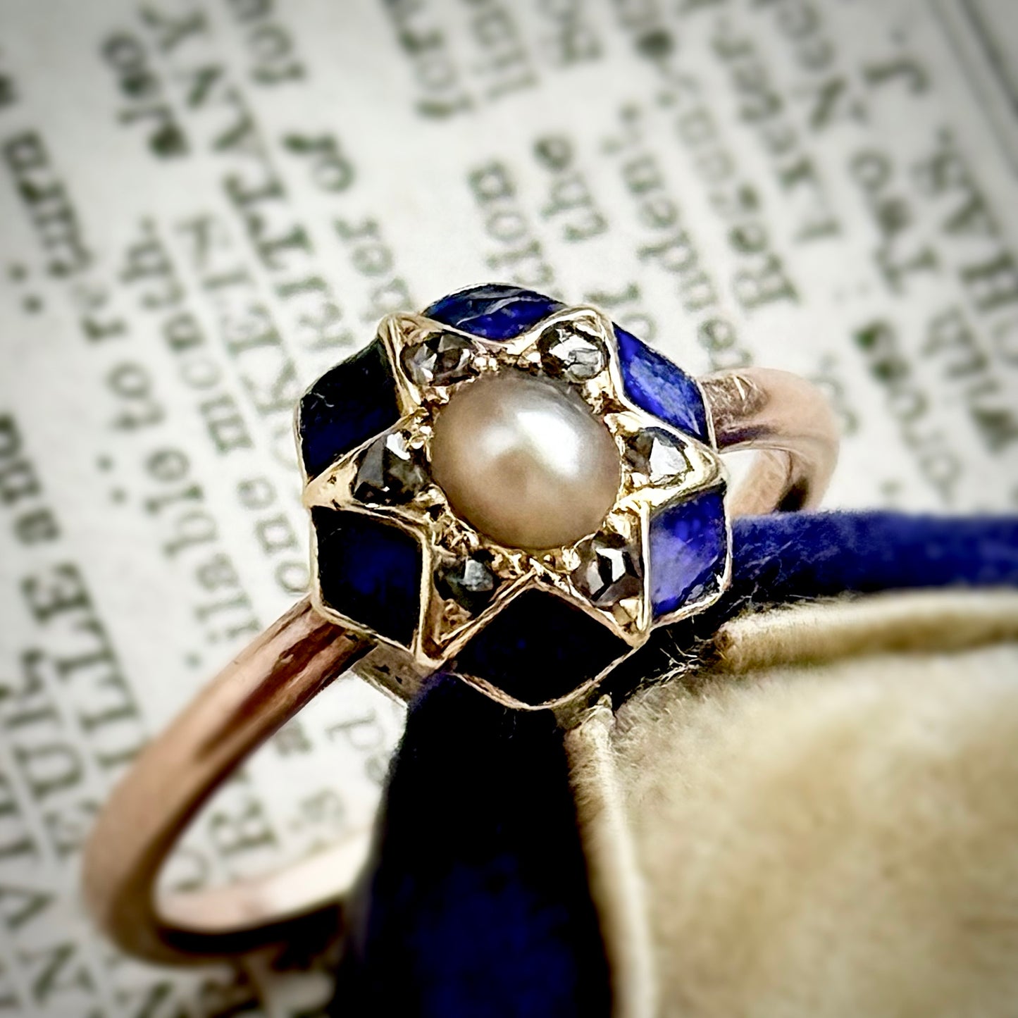 Enchanting Victorian Star Motif Diamond & Enamel Ring