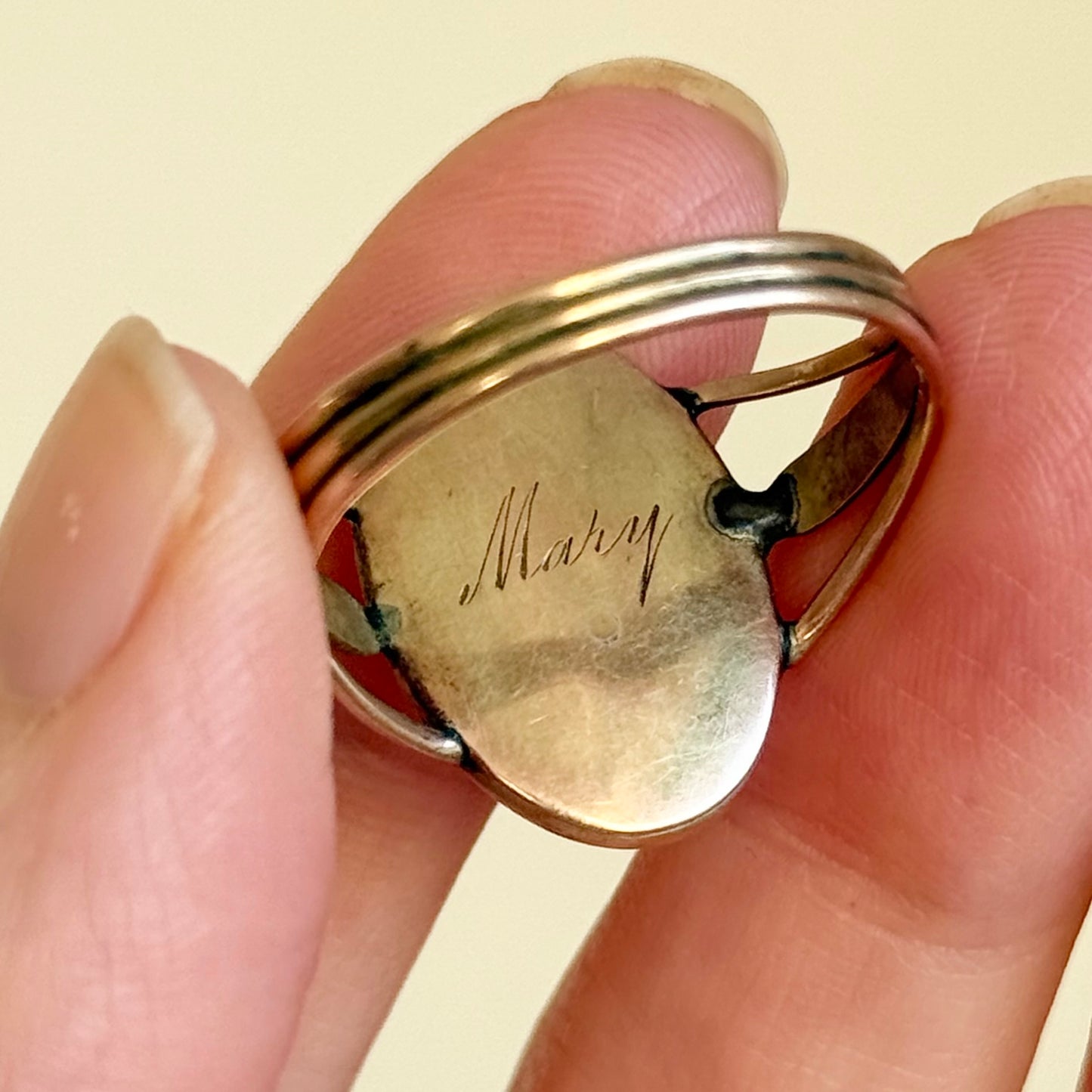 Antique Victorian Mourning 'Mary' Portrait Ring; Circa 1860