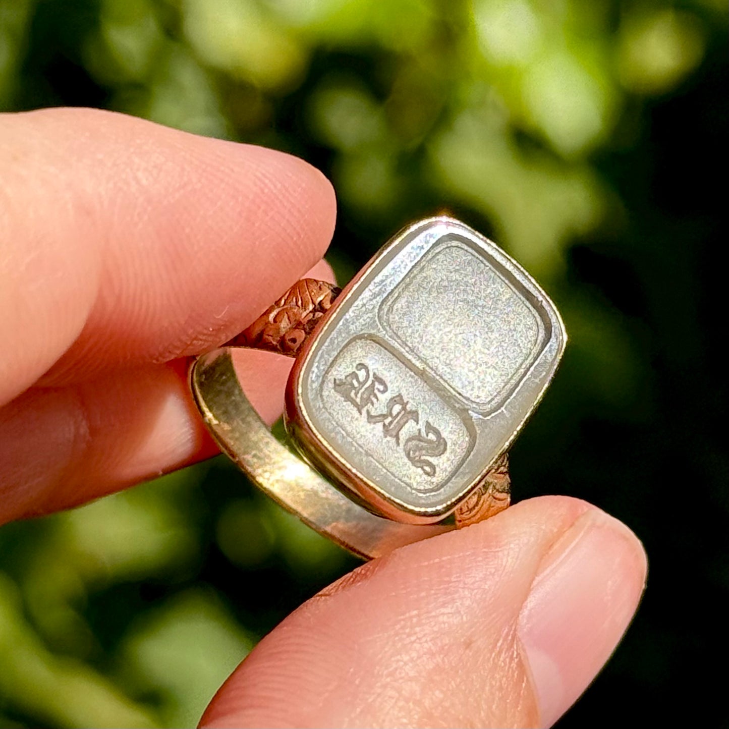 Monogrammed Chalcedony Ring in 9 Carat Gold
