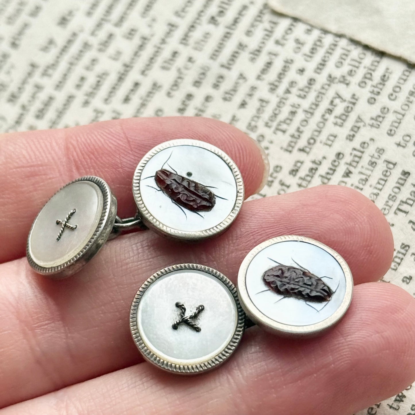 Shibayama & Mother of Pearl Cufflinks in Sterling Silver