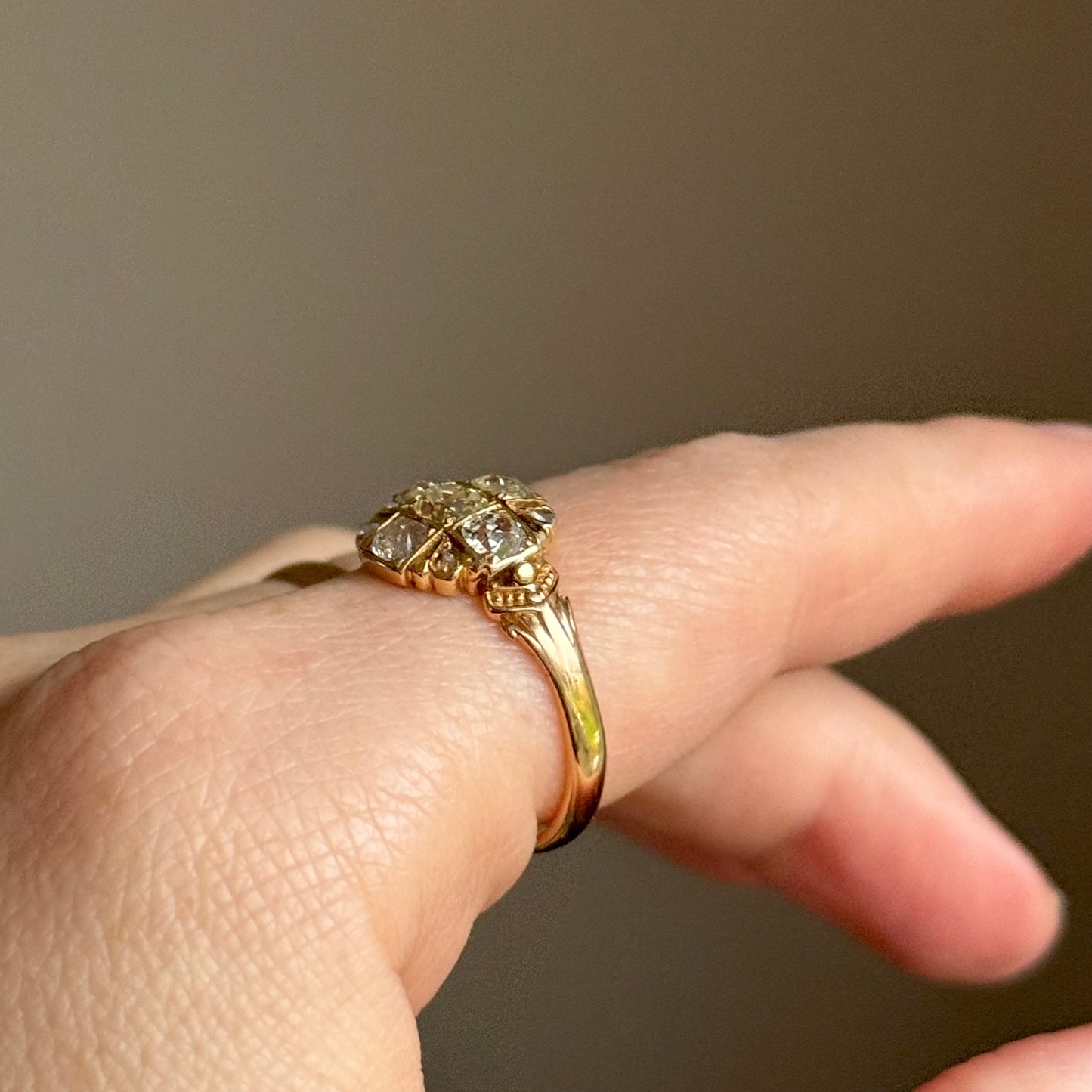 Victorian Old Cut Diamond Cluster Ring in 18 Carat Gold; Circa 1860