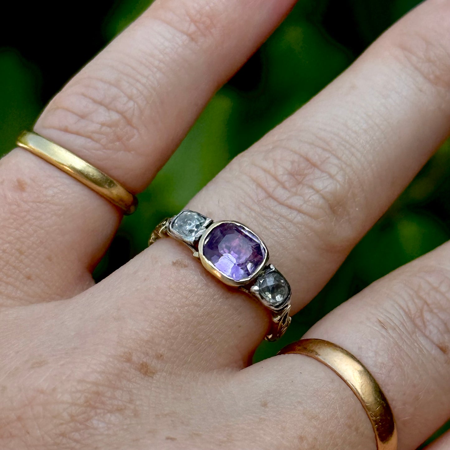 Georgian Diamond & Amethyst Mourning Ring; Circa 1767