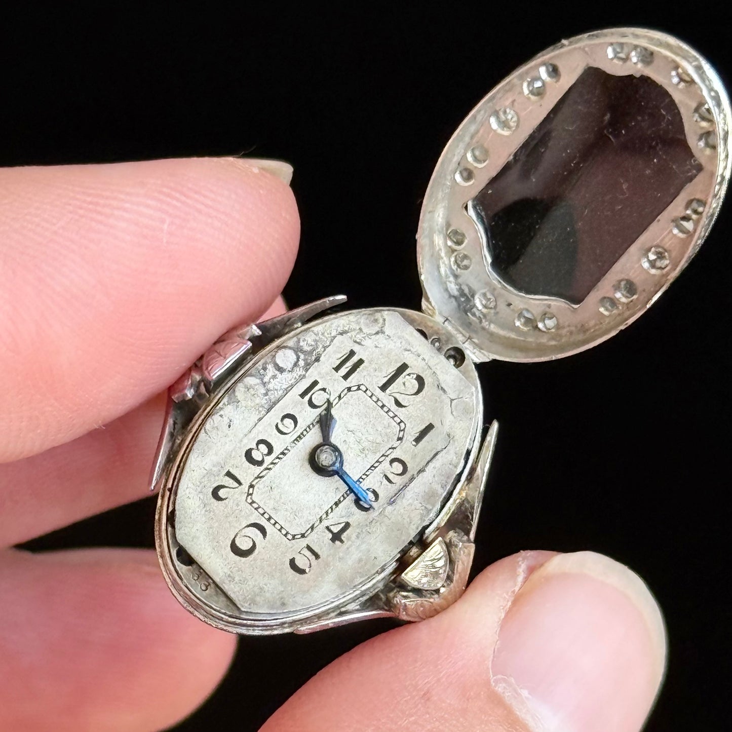 Antique Swiss Art Deco Diamond Watch Ring; Circa 1920